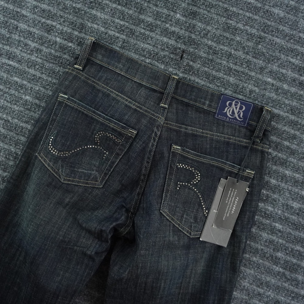 Rock & Republic Kasandra Bootcut Jeans Womens 6 M Dark Wash Studded R Logo